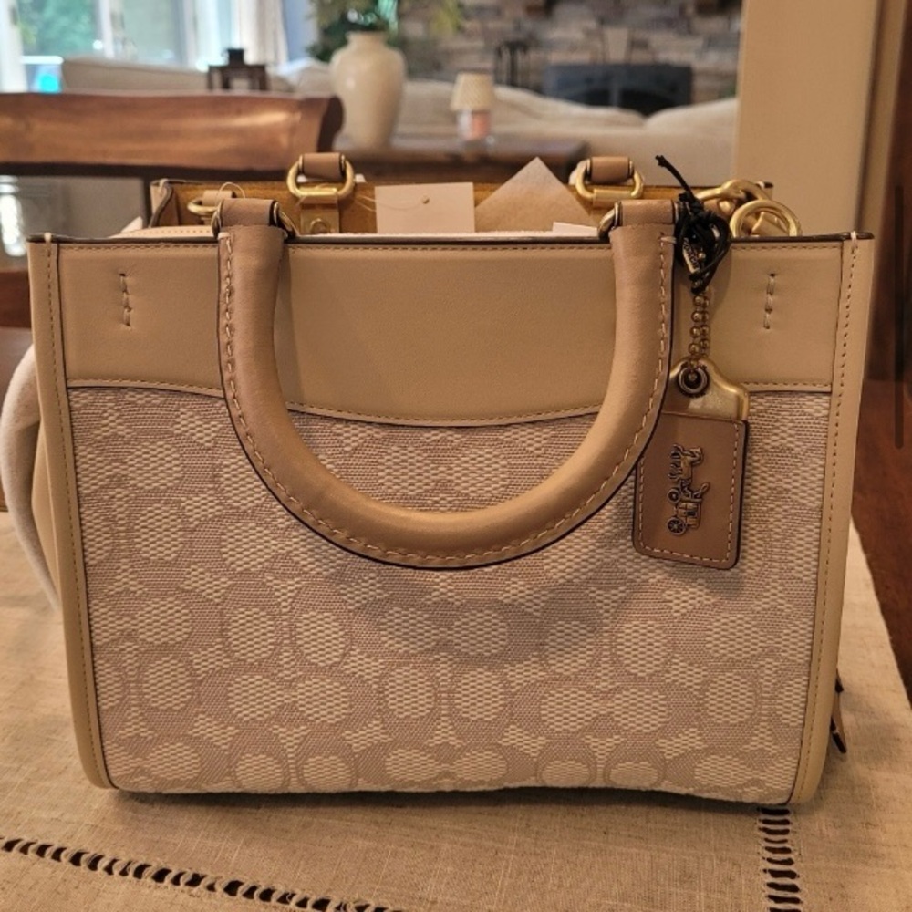 Coach Rogue 25 Signature Taupe Chalk Leather Canvas Shoulder Crossbody Bag - Picture 3 of 8